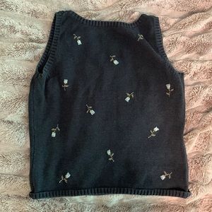 Eddie Bauer Navy Floral Sweater Vest